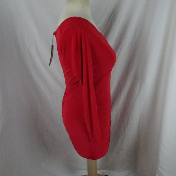 Pretty Little Thing Red Slinky Ruched Mini Dress Size 6 - Picture 3 of 9